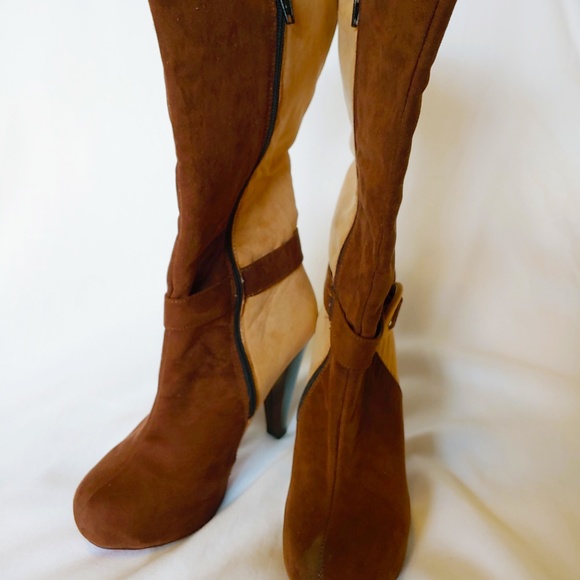 Knee High Cuffed Tan Suede High Heel Boots - Sz. 7 - Picture 7 of 7